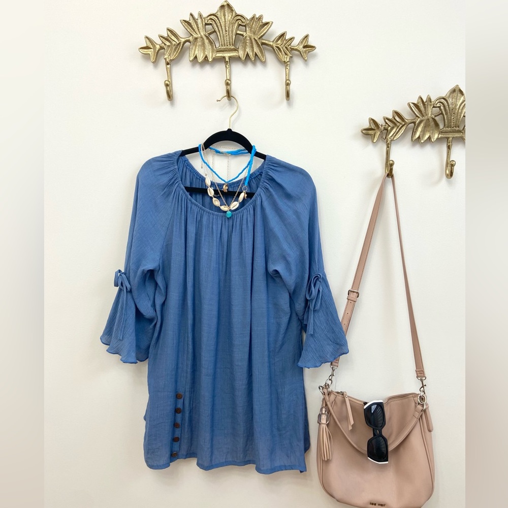 Sky blue belle sleeve flowy tunic xl